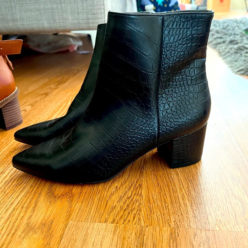 Black pointed toe booties